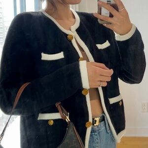 Elegant Black Cardigan with Gold Accents